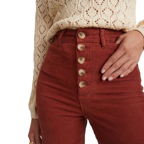 Marine Layer Women's Bridget Corduroy Wide Leg Cropped Stretch Pant Barn Red 12 - Picture 2 of 9